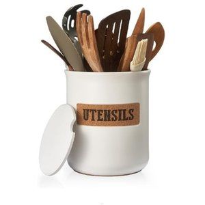 6.5" - XL Kitchen Utensil Holder - Cooking Utensil Holder w/ Absorbent Coaster